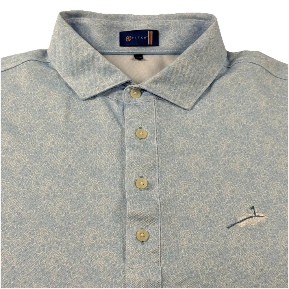 Stitch Mens Golf Polo Blue White Paisley Size M/L Country Club Logo